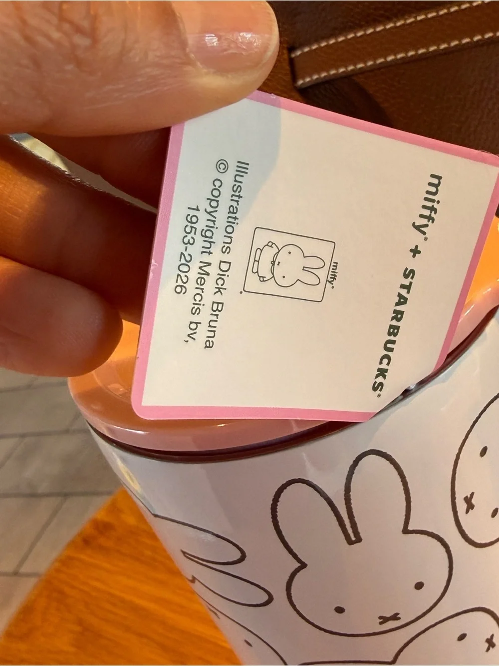 miffy Starbucks White Tumbler with Pink Lid and Pastel Bunny Pattern